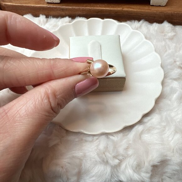 New 10k Yellow Gold with Genuine Pink Freshwater Pearl Ring - Picture 4 of 8